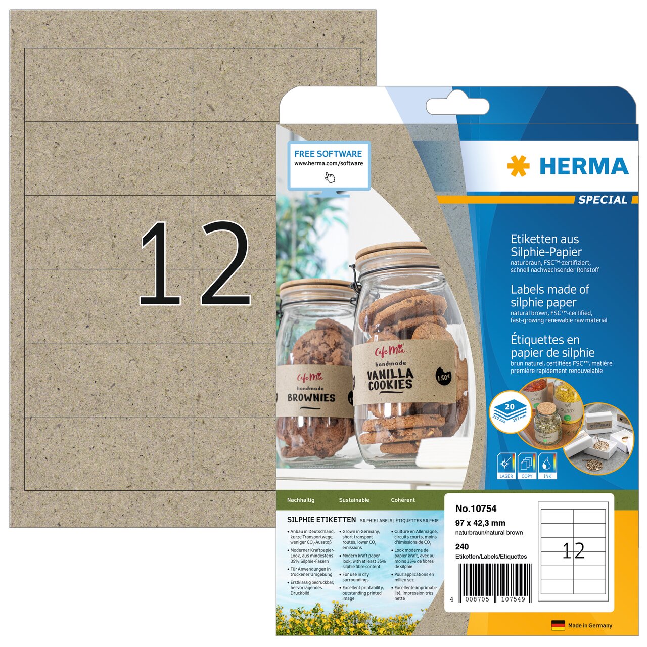Label 97 Eco-friendly labels, Natural brown, 97 x 42mm, Permanent adhesive, Rec