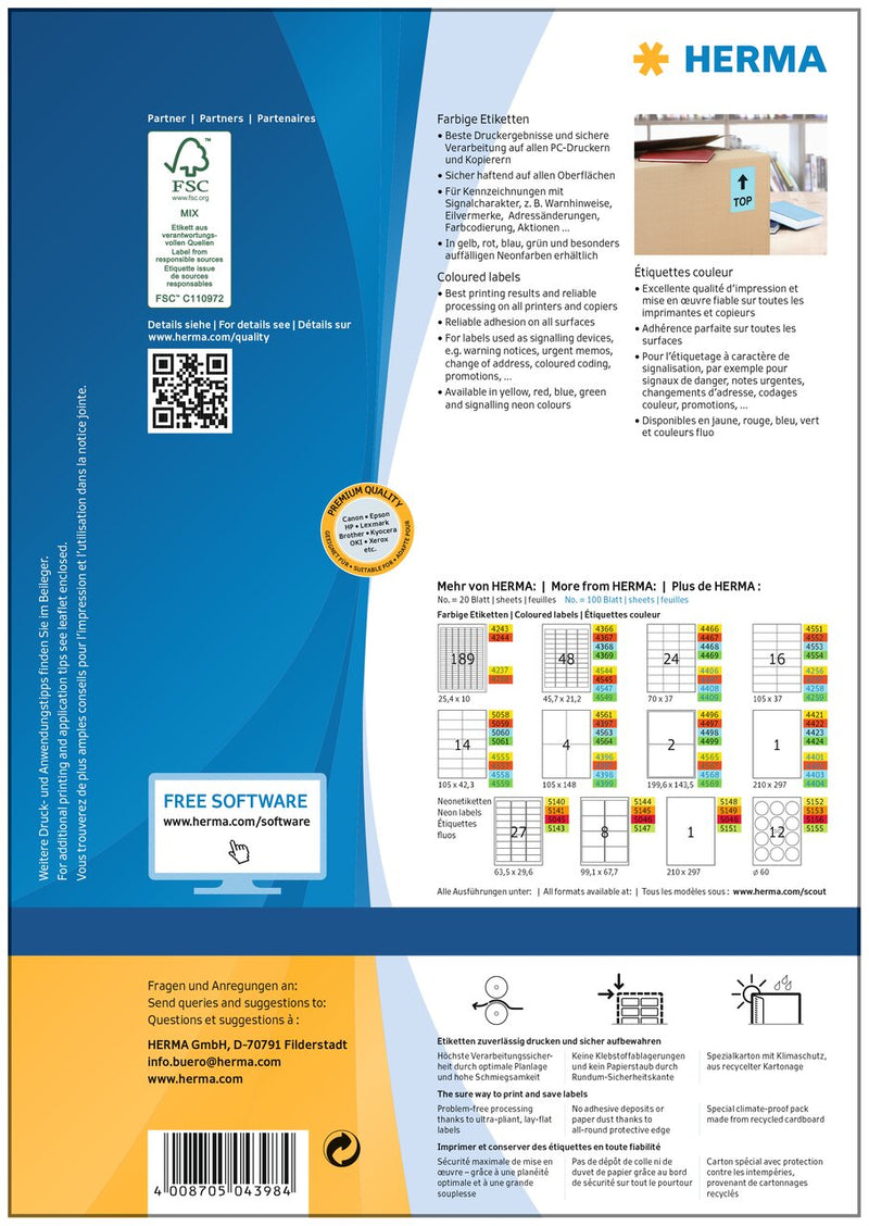 Blue labels, 105 x 148mm, Paper, Permanent adhesive, A4 [400 labels]