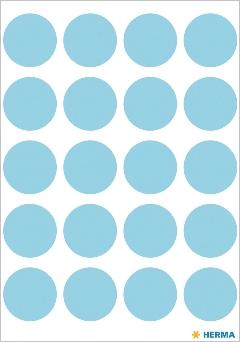 Stickers, Blue coloured dots, 19mm diameter, Paper, Permanent adhesive [100 labels]