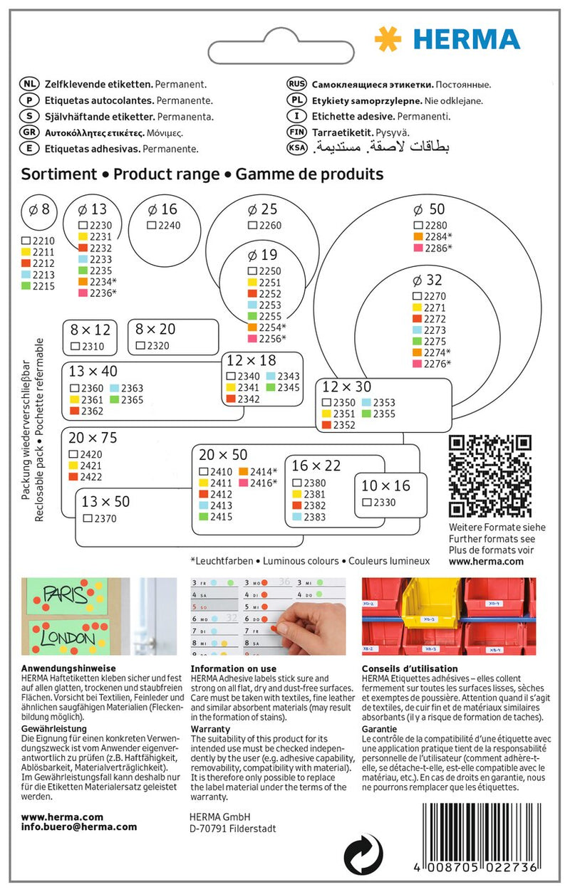 Stickers, Blue coloured dots, 32mm diameter, Paper, Permanent adhesive [480 labels]