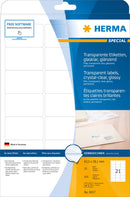 Clear labels, 64 x 38mm, Crystal clear polyester, Permanent adhesive, A4 [525 labels]