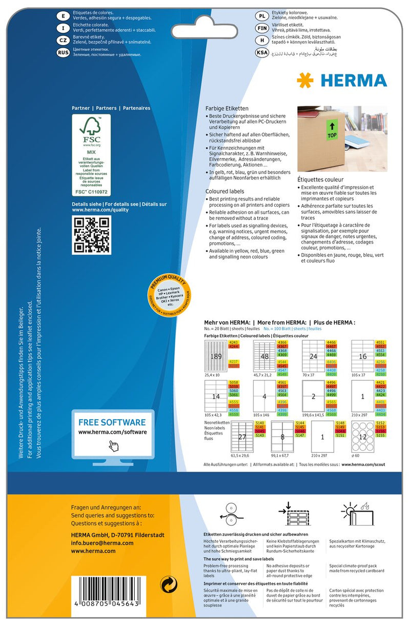 Green labels, 105 x 148mm, Paper, Removable adhesive, A4 [80 labels]