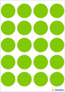 Stickers, Green coloured dots, 19mm diameter, Paper, Permanent adhesive [100 labels]