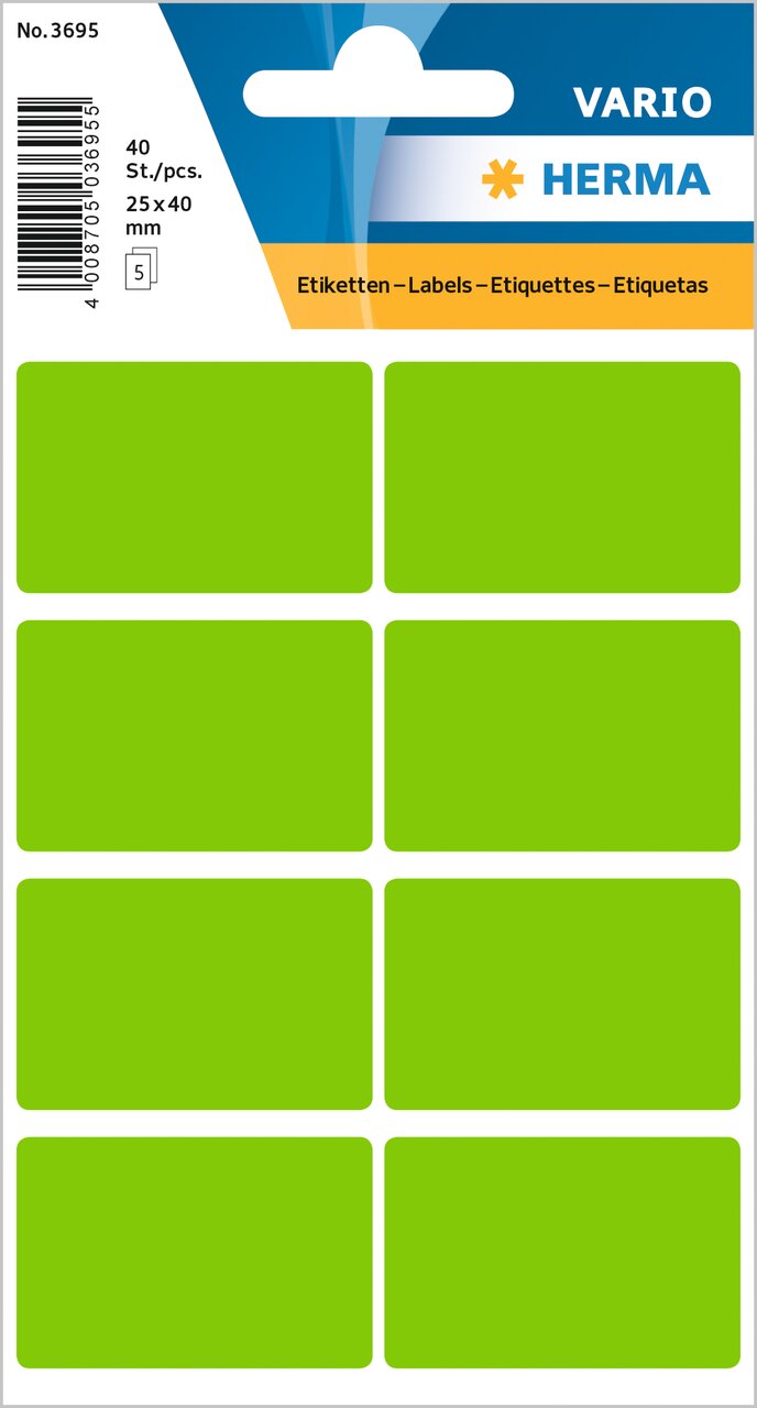 Stickers, Green, 25 x 40mm, Paper, Permanent adhesive, Rectangles [40 labels]