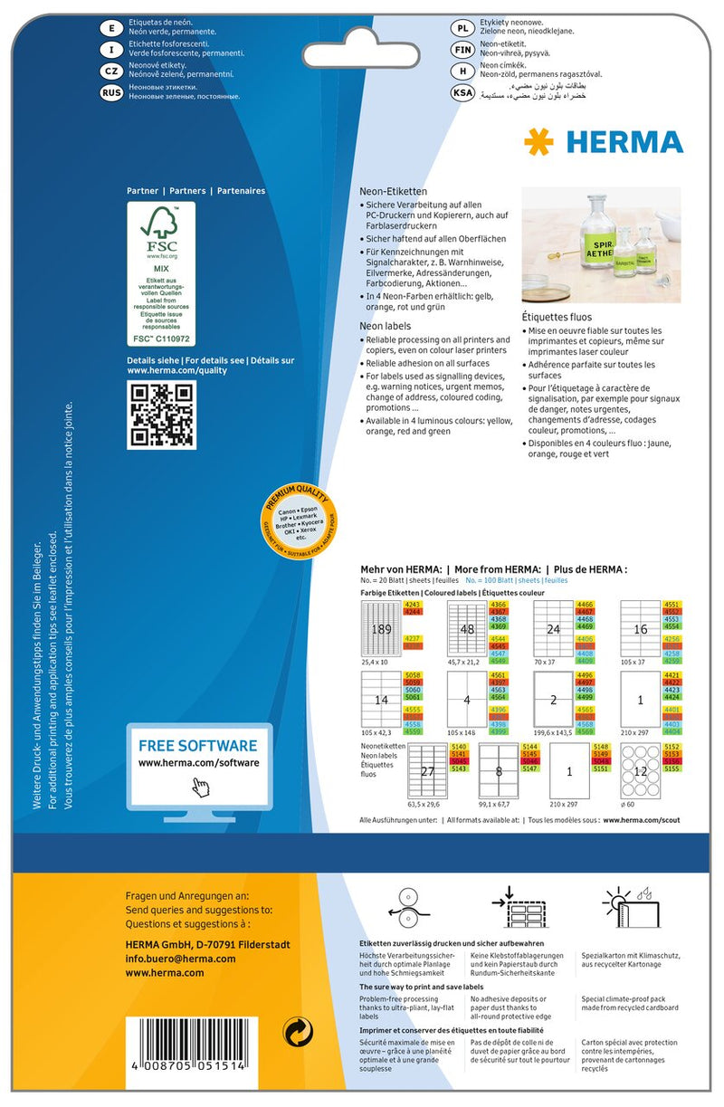 Neon Labels, Green, 210 x 297mm, Paper, Permanent adhesive, A4 [20 labels]
