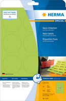 Neon labels, Green, 60 mm, Round, Paper, Permanent adhesive, A4 [240 labels]