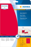 Neon Labels, Red, 210 x 297mm, Paper, Permanent adhesive, A4 [20 labels]
