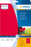 Neon Labels, Red, 60mm diameter, Paper, Permanent adhesive, A4 [240 labels]