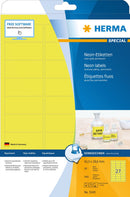 Neon Labels, Yellow, 64 x 30mm, Paper, Permanent adhesive, A4 [540 labels]