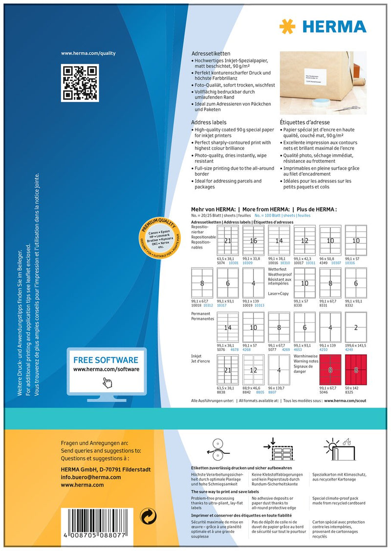 Inkjet Photo Labels, 96 x 140mm, Quick-drying coated paper, Permanent Adhesive, A4 [400 lables]