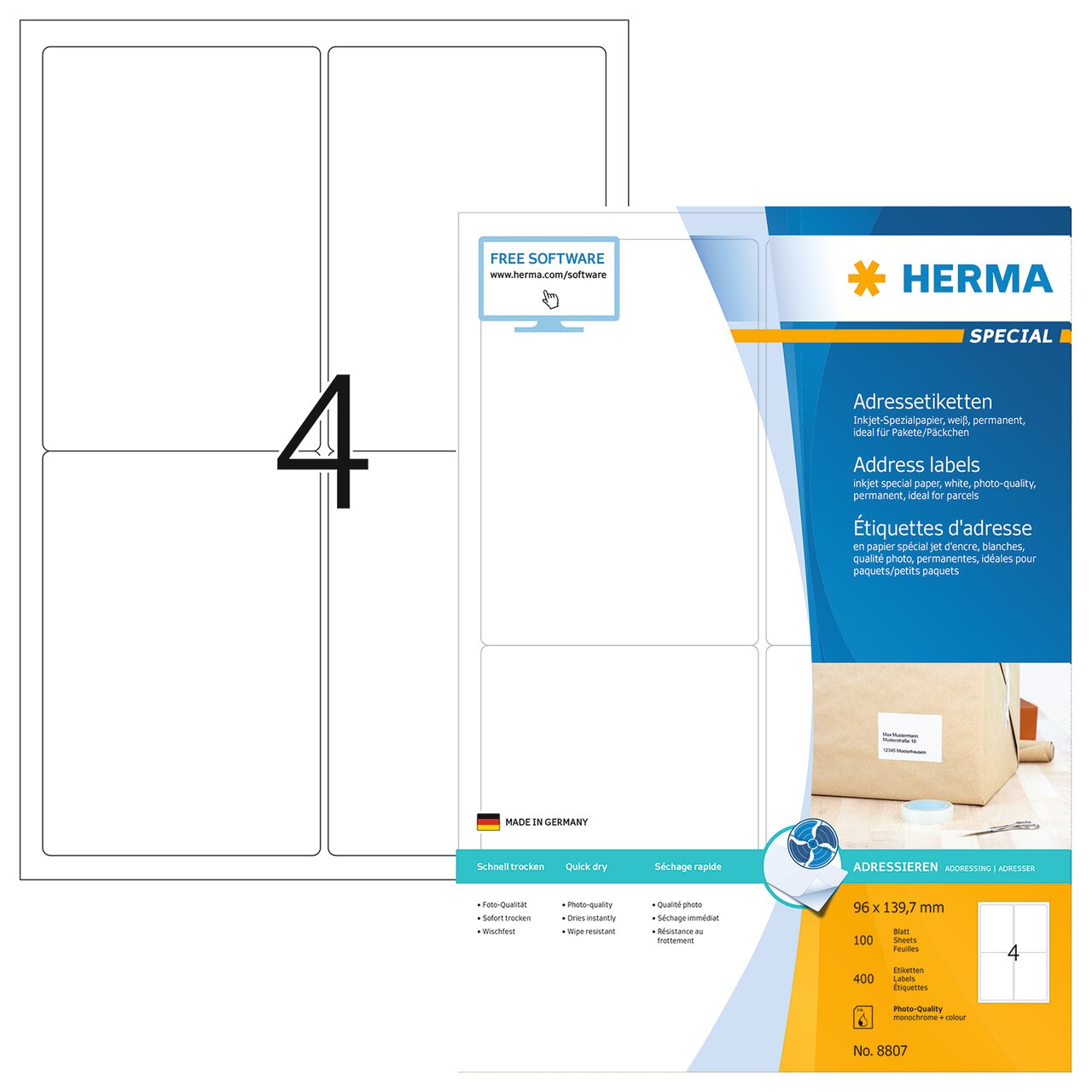 Inkjet Photo Labels, 96 x 140mm, Quick-drying coated paper, Permanent