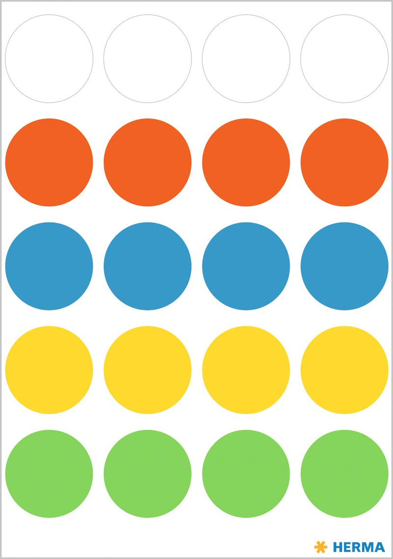 Stickers, Mixed colours, Dots, 19mm diameter, Paper, Permanent adhesive [100 labels]
