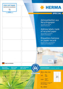 Recycled paper labels, 64 x 38mm, Natural white, Permanent adhesive, A4 [2100 labels]