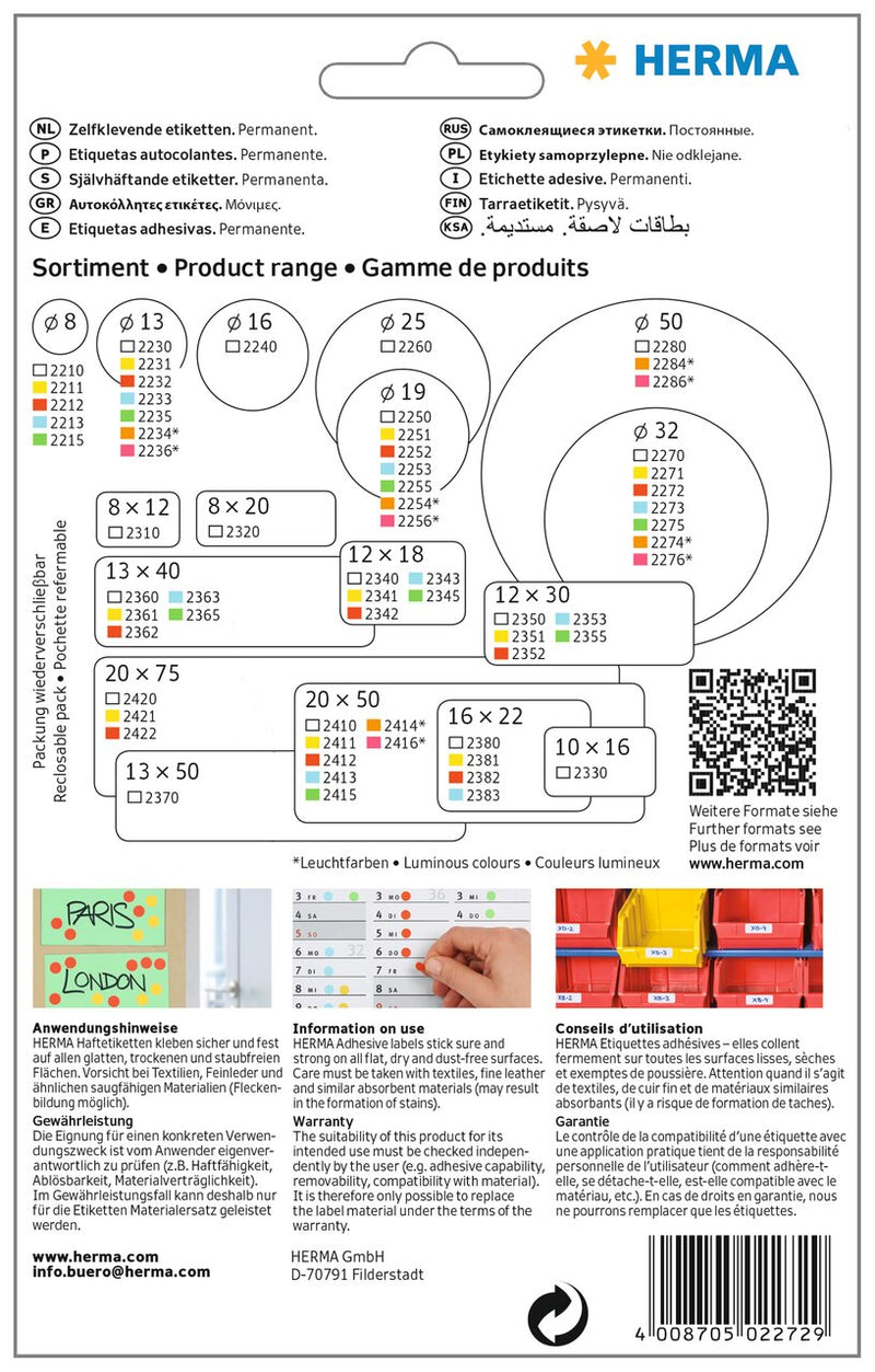 Stickers, Red coloured dots, 32mm diameter, Paper, Permanent adhesive [480 labels]