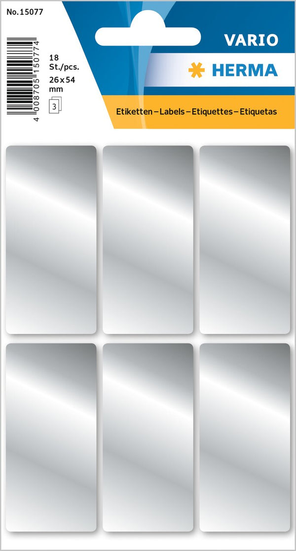 Stickers, Silver, 26 x 54mm, Paper, Permanent adhesive, Rectangles [18 labels]
