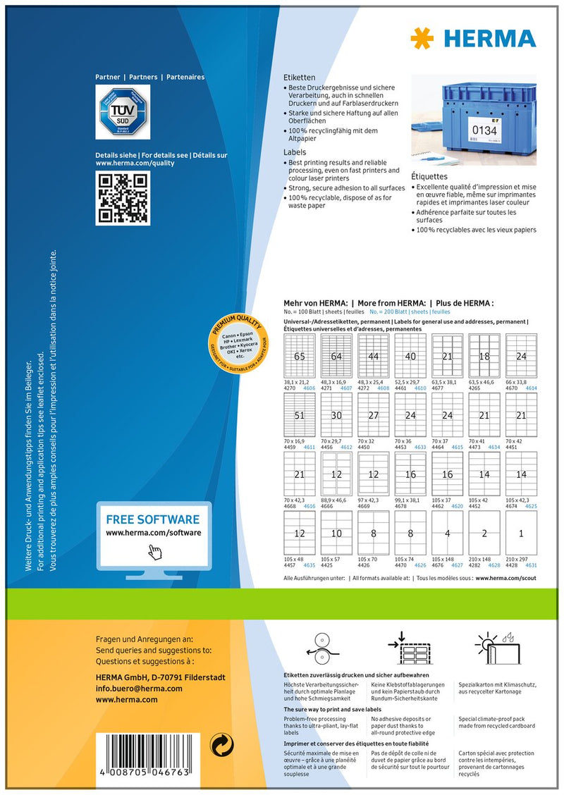 Address labels, 105 x 148mm, PREMIUM, Recyclable paper, Permanent adhesive, A4 [400 labels]