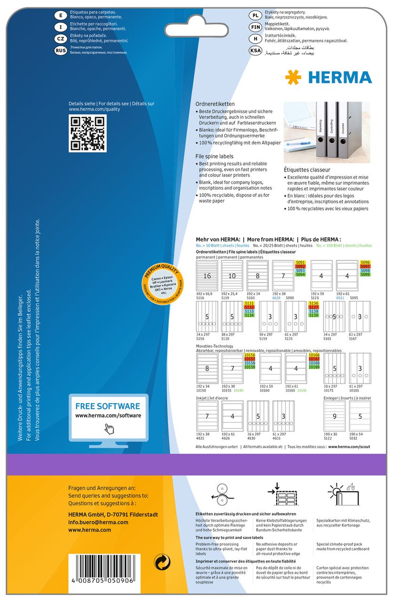 File labels, White, 192 x 38mm, for narrow files (short), A4 [175 labels]