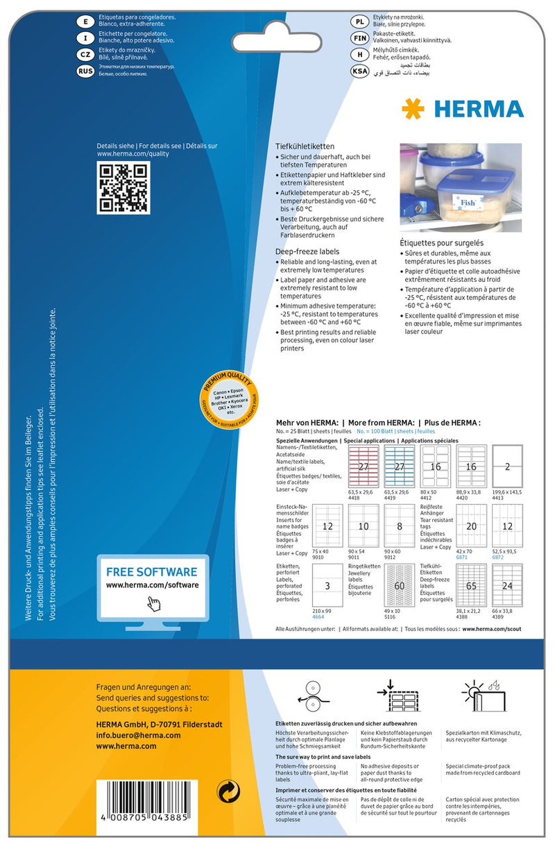 Freezer labels, 38 x 21mm, White, Paper, A4 [1625 labels]