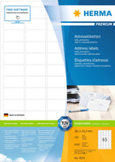 Address labels, 38 x 21mm, PREMIUM, Recyclable paper, Permanent adhesive, A4 [6500 labels]