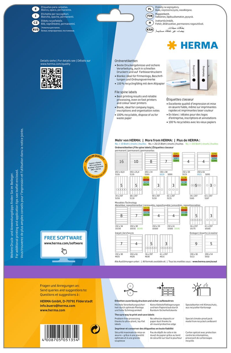 File labels, White, 61 x 297mm, for wide files (long), A4 [75 labels]