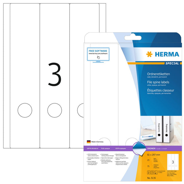 File labels, White, 61 x 297mm, for wide files (long), A4 [75 labels]