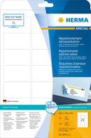 Removable labels, 64 x 38mm, White, Repositionable paper, A4 [525 labels]