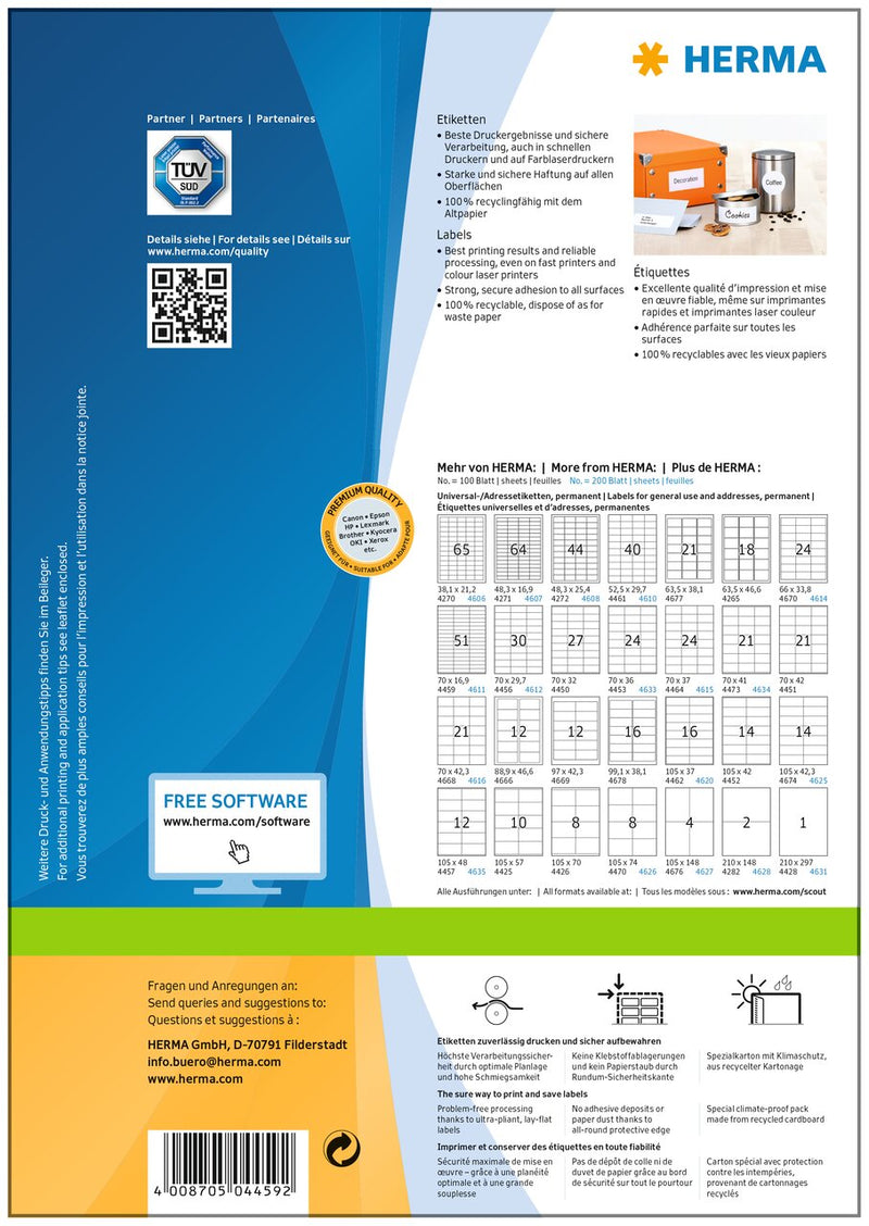 Address labels, 70 x 17mm, PREMIUM, Recyclable paper, Permanent adhesive, A4 [5100 labels]