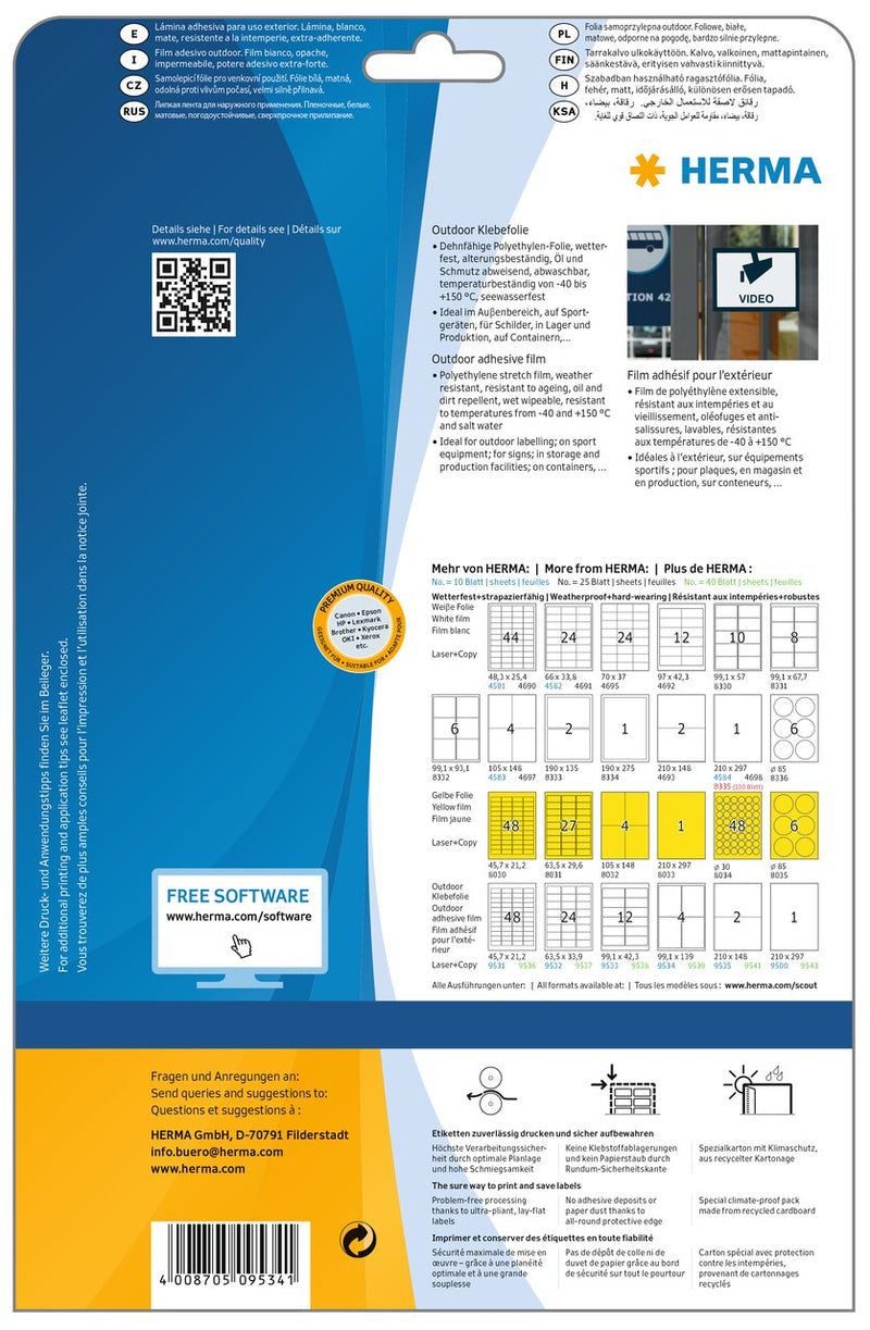 Weatherproof film labels, 99 x 139mm, White, Extra-strong adhesive, A4 [40 labels]