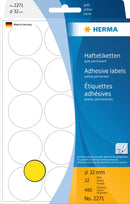 Stickers, Yellow coloured dots, 32mm diameter, Paper, Permanent adhesive [480 labels]