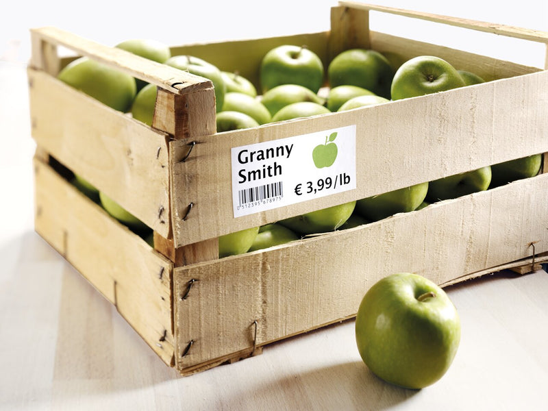 Sticky printable labels suitable for stackable fruit container or any bulk container